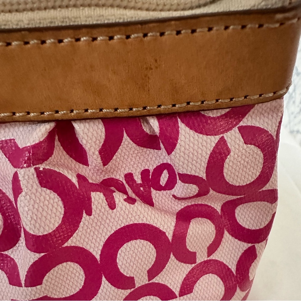 Coach Pink and Tan Signature Wristlet - Picture 5 of 9